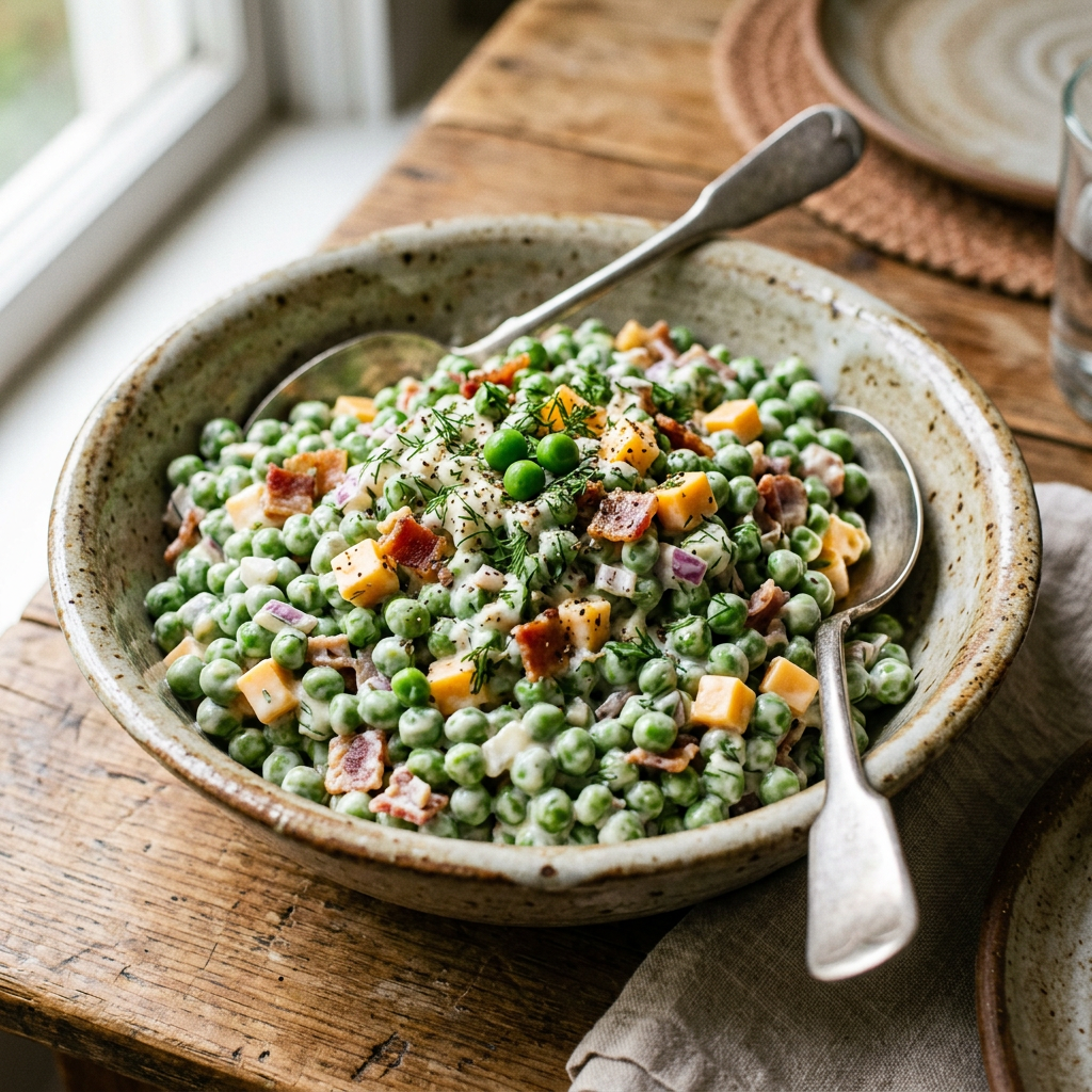 Classic Pea Salad Recipe with Cheese and Bacon